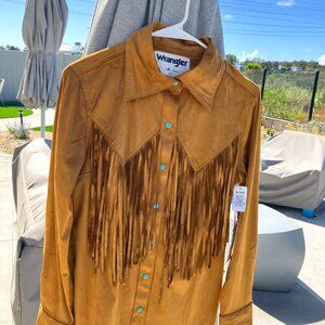 Wrangler Lainey Wilson sueded Western fringed shirt with turquoise snaps, XS